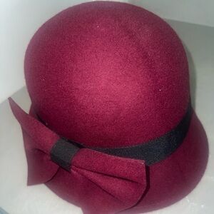 Elegant Burgundy Cloche Hat with Bow
